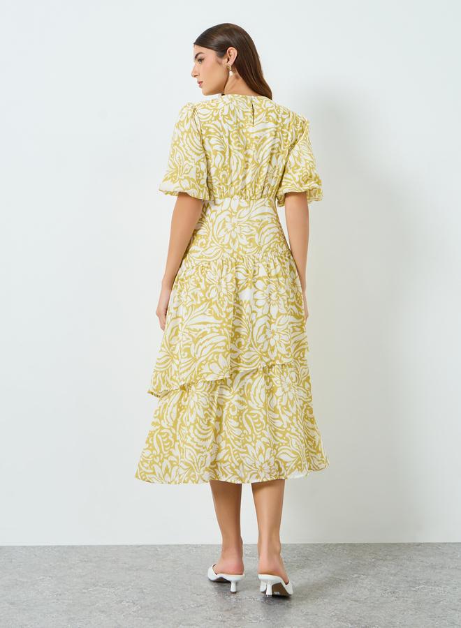 ستايلي فستان ميدي نسائي بنقشة زهور وأكمام منفوخة - Image 3